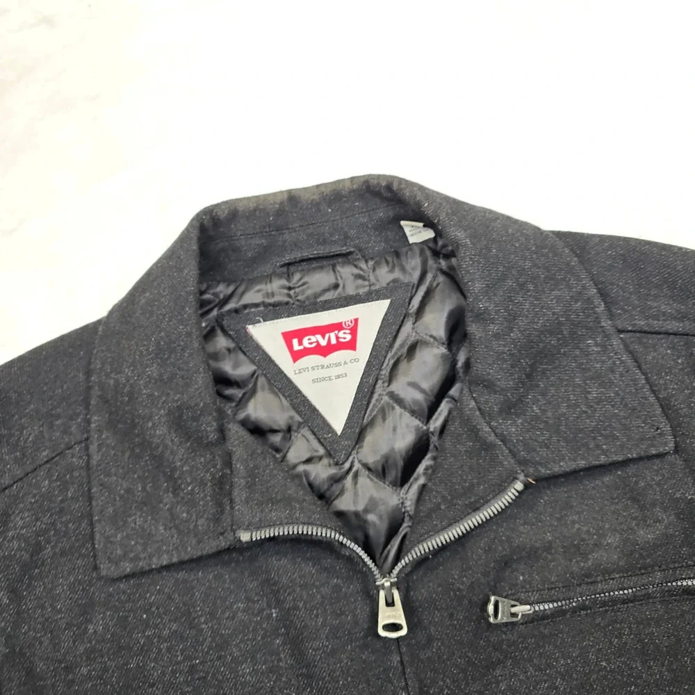 Levi Strauss Wool Bomber Jacket Mens‎ XL Dark Gray Zip Quilted Lined